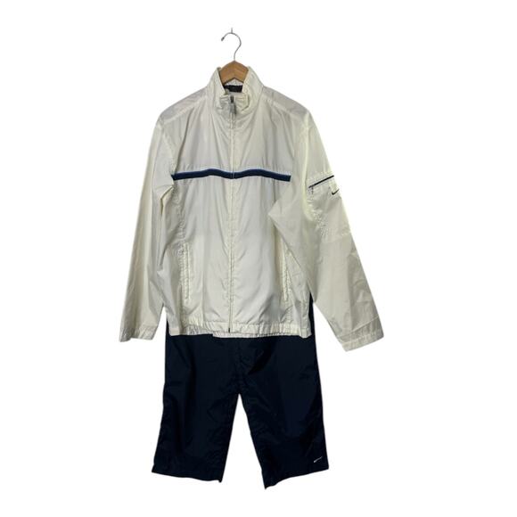 Vintage Nike Windbreaker Jacket & Pants Tracksuit Windsuit White Blue M 8/10 - Picture 1 of 13